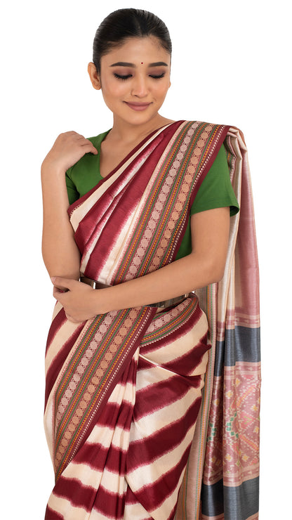 Patola Pallu Saree with Maroon Stripes Saree