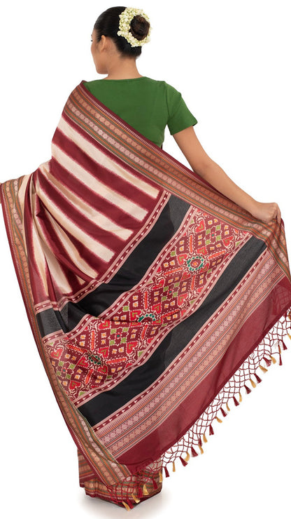 Patola Pallu Saree with Maroon Stripes Saree