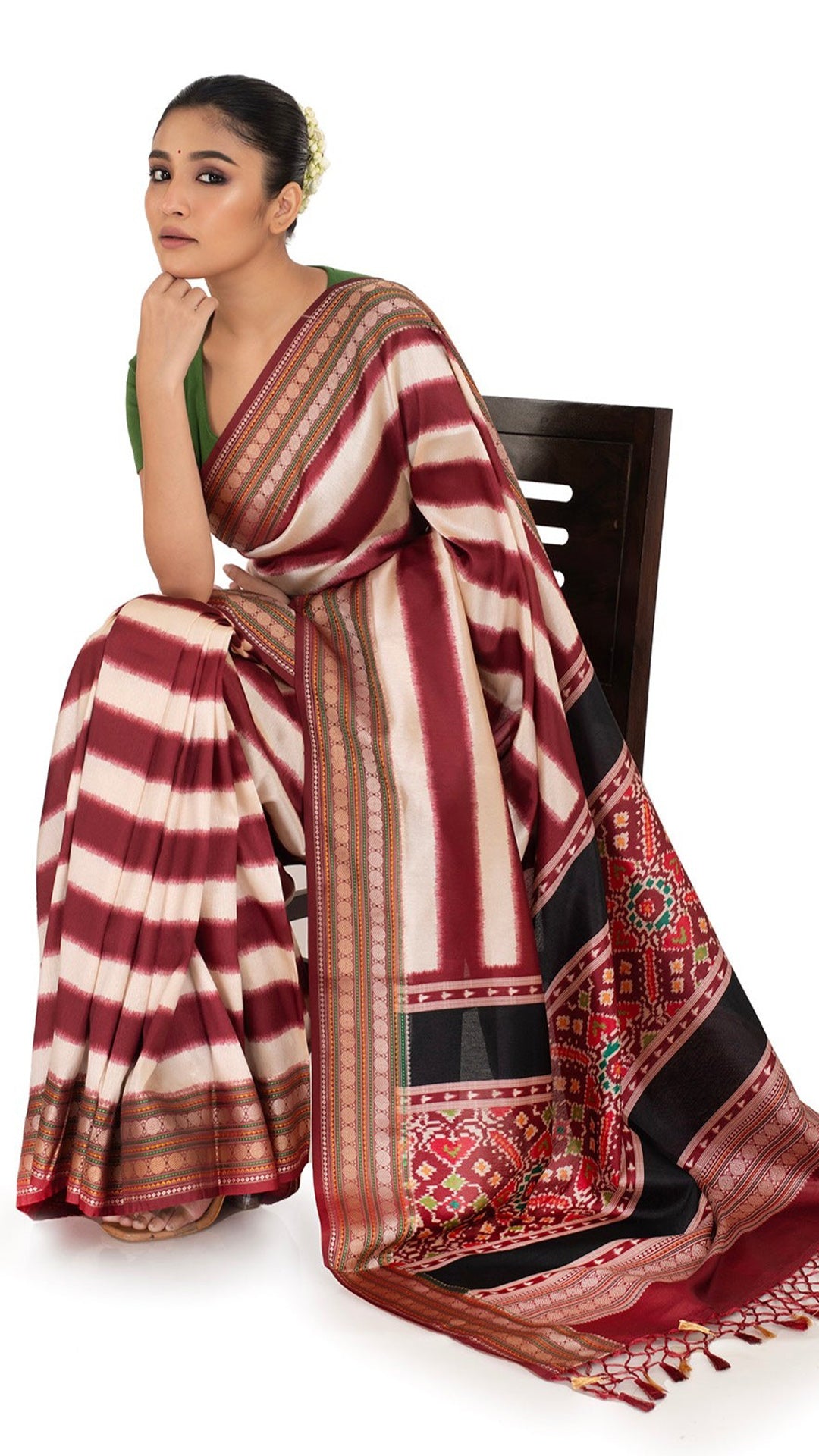 Patola Pallu Saree with Maroon Stripes Saree