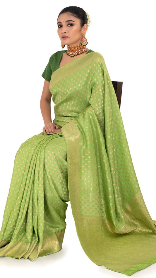 Luxurious Green Dola Khaddi Saree Saree