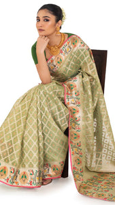 Green Tissue Kota Saree with Multicoloured Paithani Border Saree