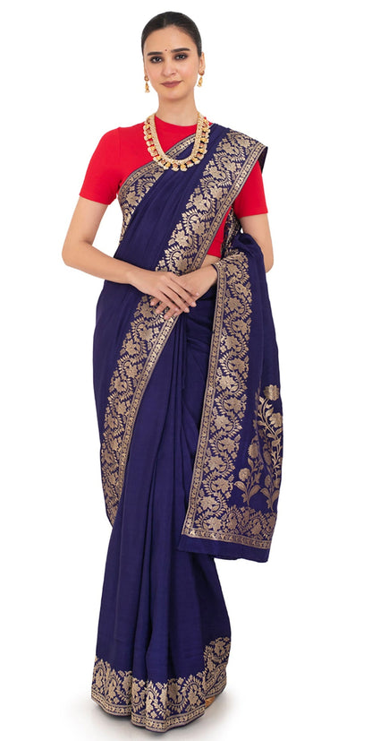 Blue Dola Khaddi Saree with heavy border Saree