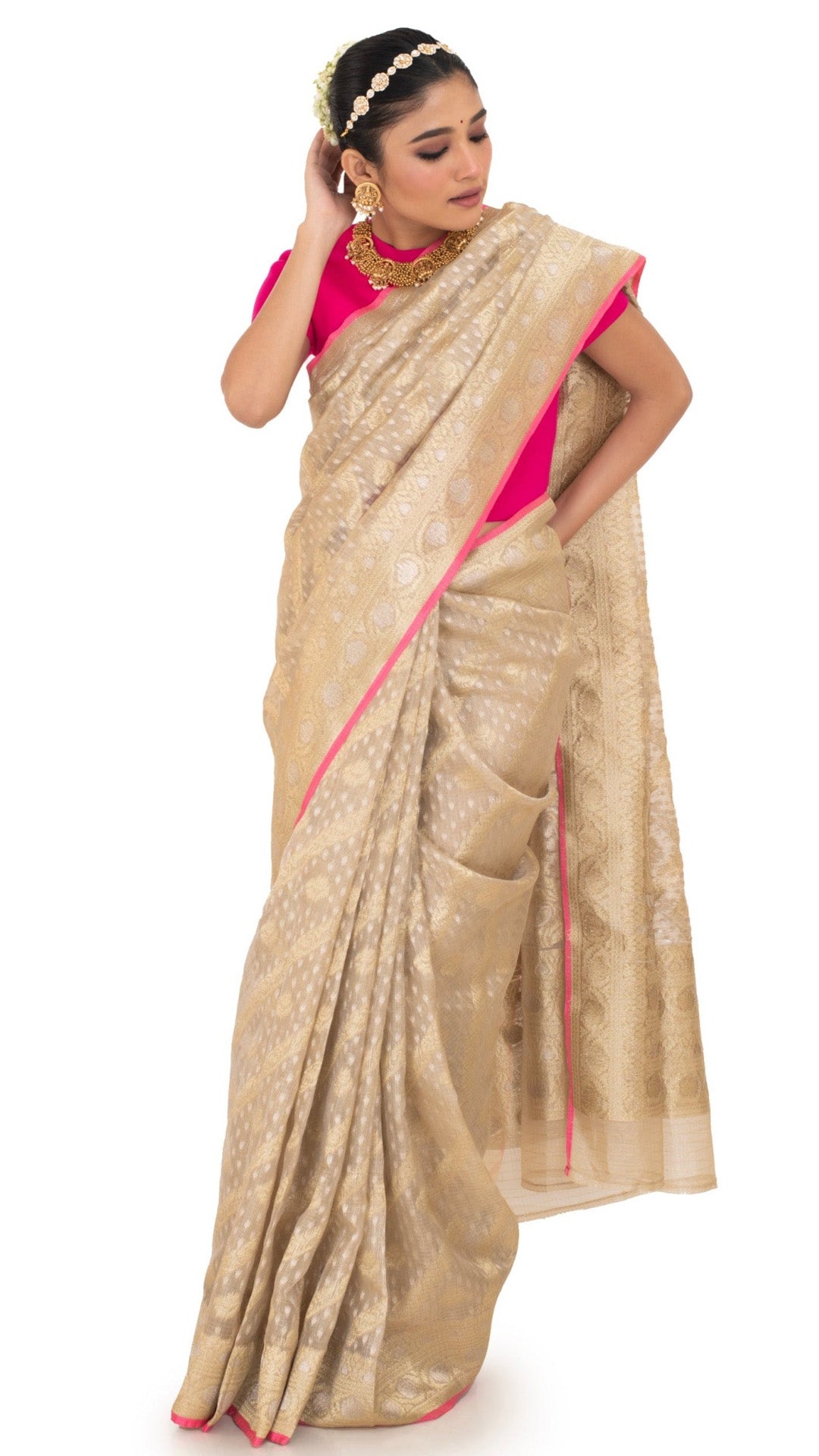 Buy Golden Banarasi Tissue Handcrafted Gota Patti Saree for Women Online @  Tata CLiQ Luxury