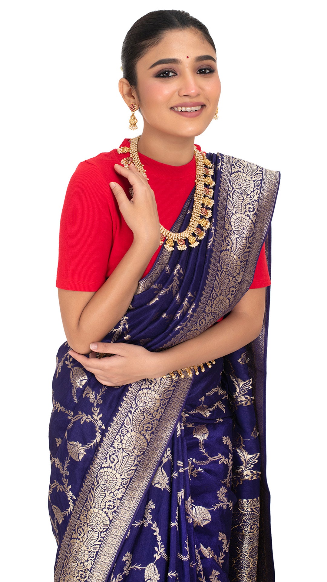 Intricate Jaal Work Blue Silk Saree Saree