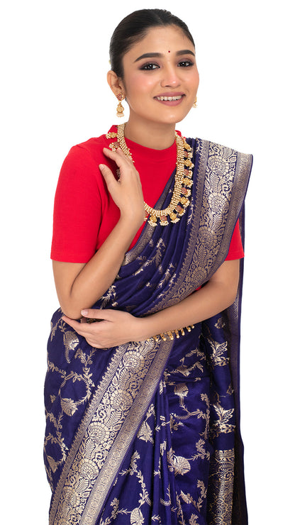 Intricate Jaal Work Blue Silk Saree Saree