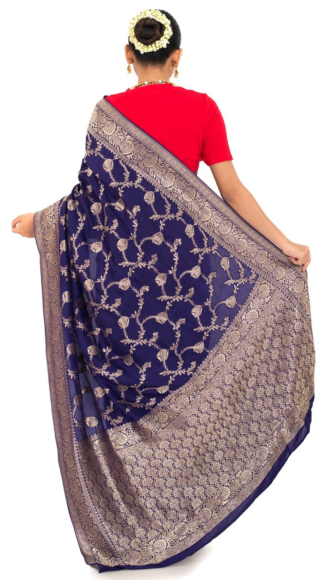 Intricate Jaal Work Blue Silk Saree Saree