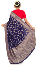 Load image into Gallery viewer, Intricate Jaal Work Blue Silk Saree Saree