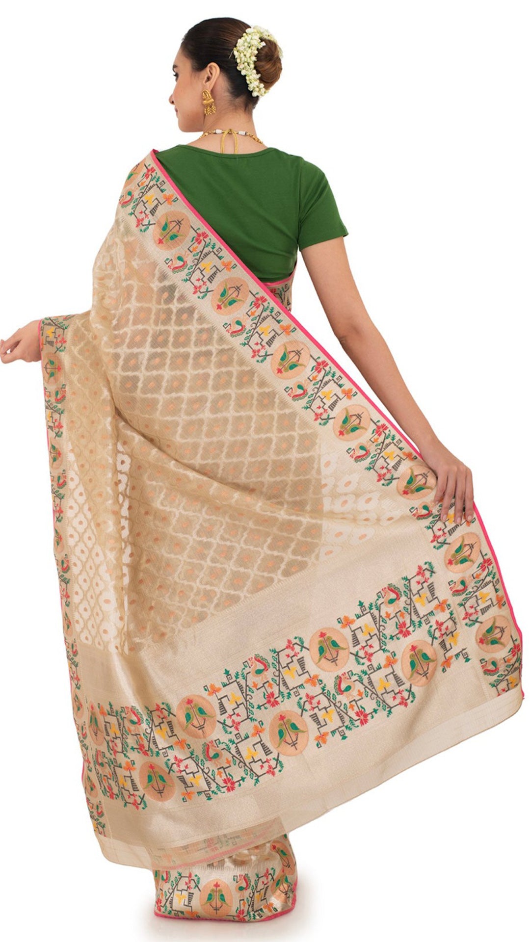 Beige Tissue Kota Saree with Paithani Border Saree