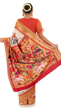 Load image into Gallery viewer, Red Bordered Elegant Saree with Vivid Flora and Fauna Saree