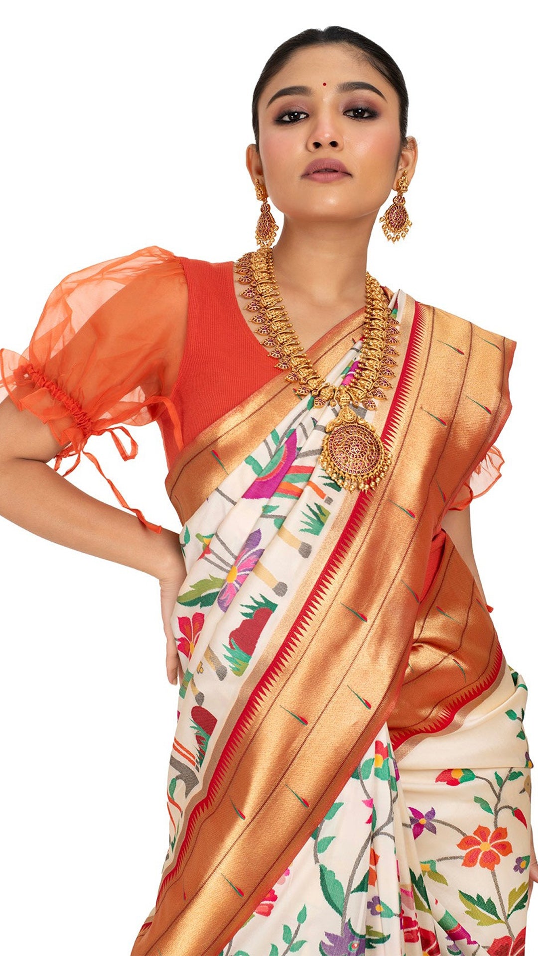 Red Bordered Elegant Saree with Vivid Flora and Fauna Saree