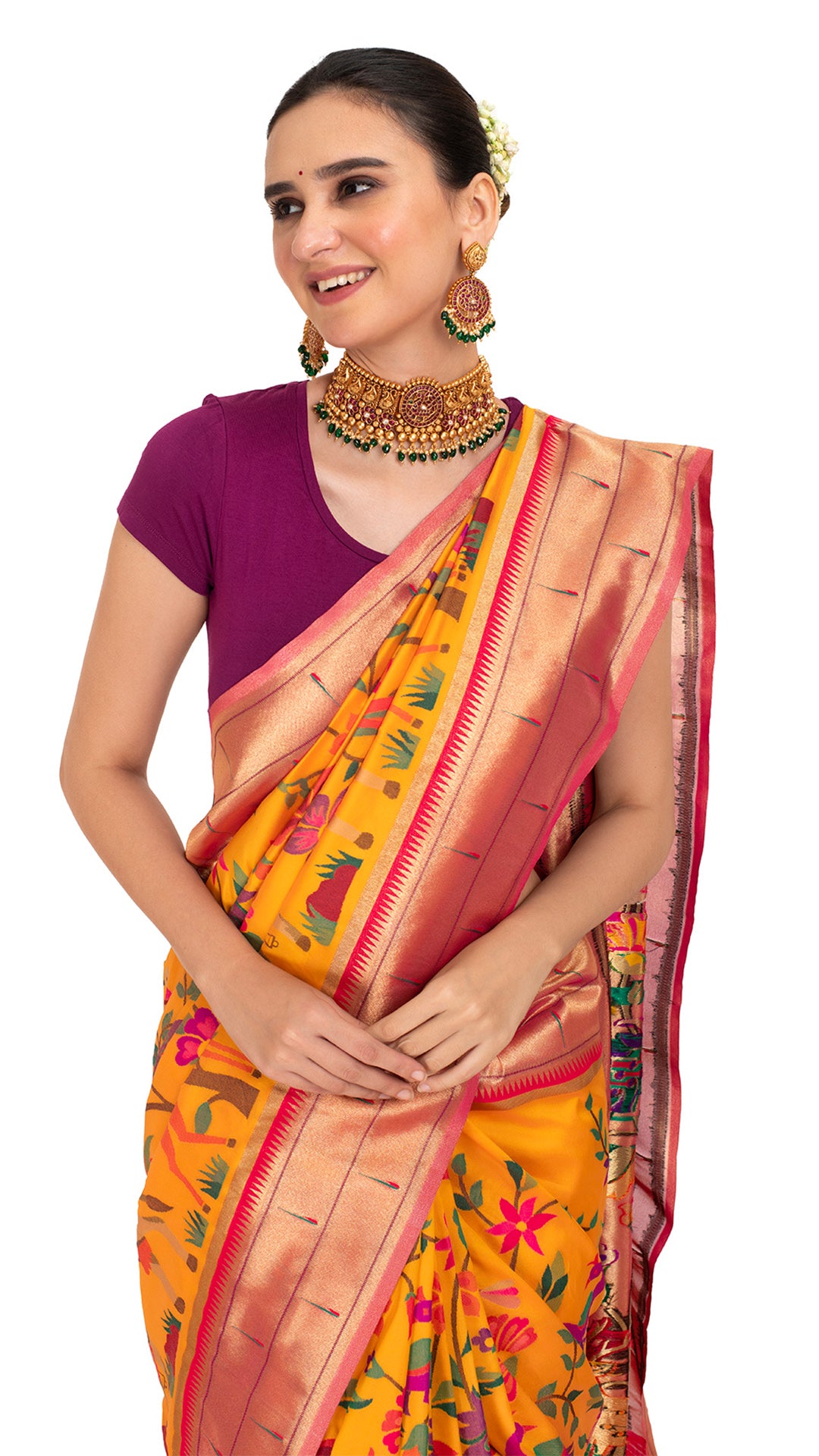 Crimson Bordered Elegant Saree with Vivid Flora and Fauna Saree