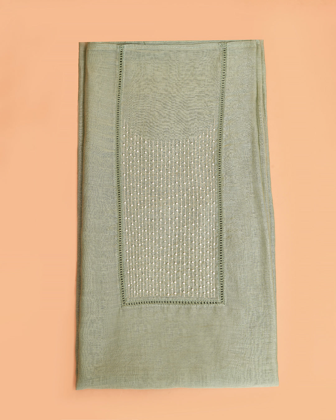 Pearl Ladder Mal Chanderi Kurti Material Mint Green featured