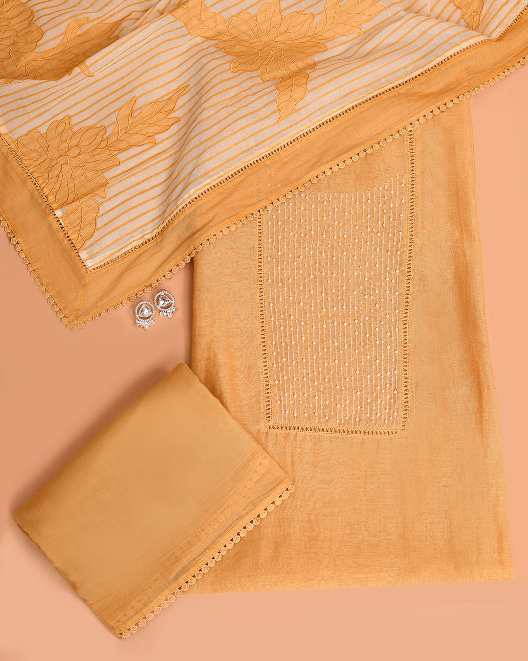 Pearl Ladder Mal Chanderi Kurti Material Yellow featured