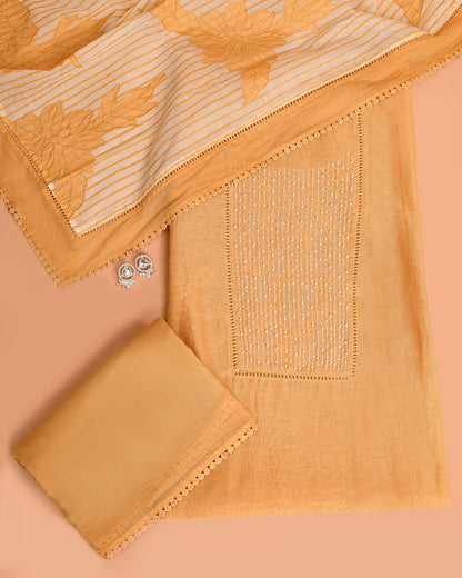 Pearl Ladder Mal Chanderi Kurti Material Yellow featured
