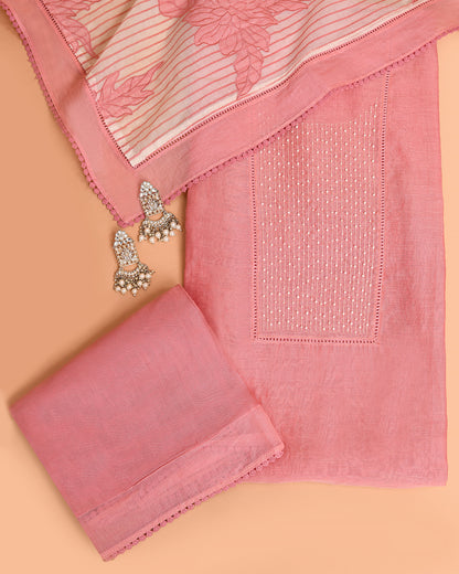 Pearl Ladder Mal Chanderi Kurti Material Rose Pink featured