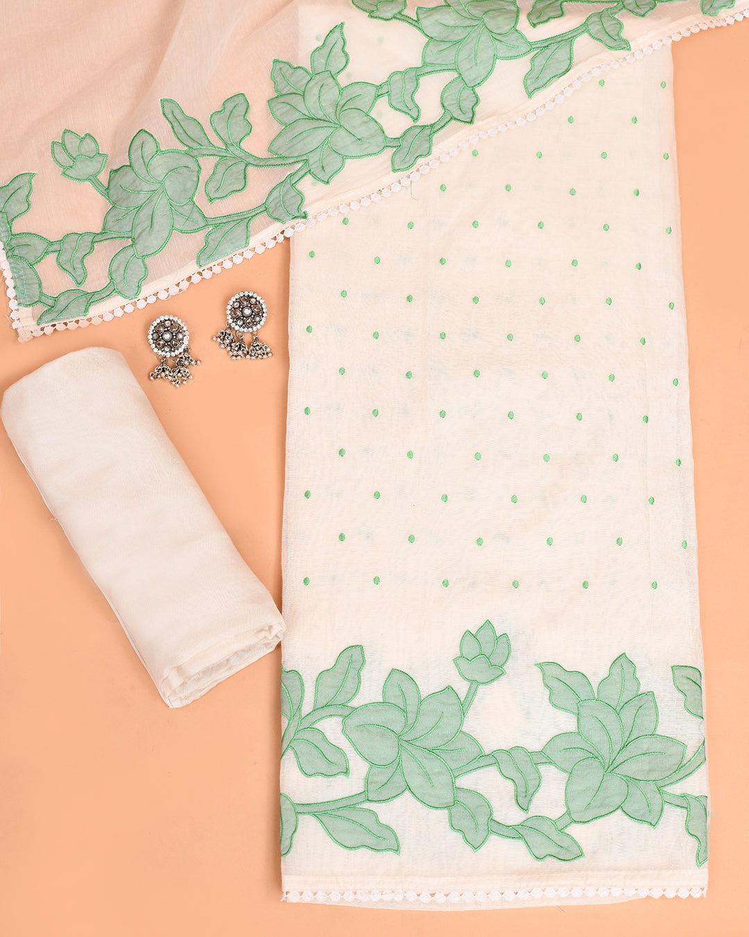 Blossom Mal Chanderi Kurti Material Green featured