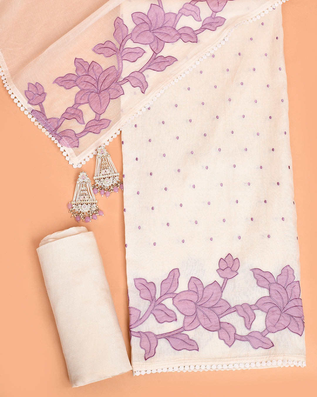 Blossom Mal Chanderi Kurti Material Lavender featured