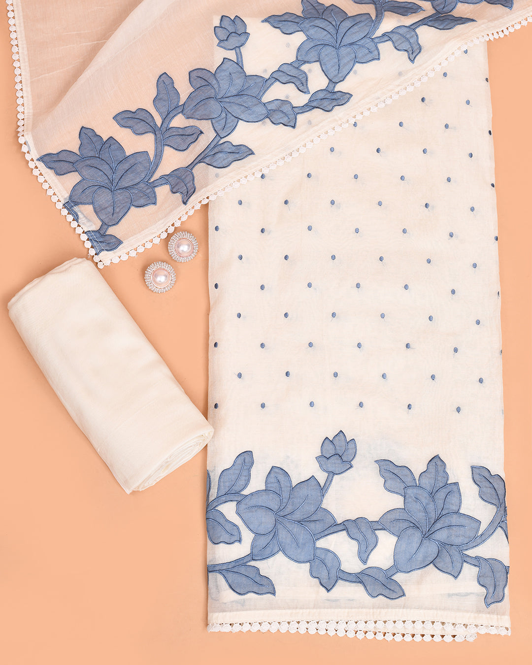 Blossom Mal Chanderi Kurti Material Blue featured