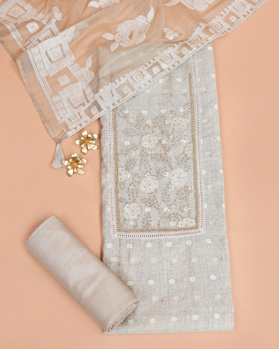 Greige Zamdani Mal Chanderi Kurti featured