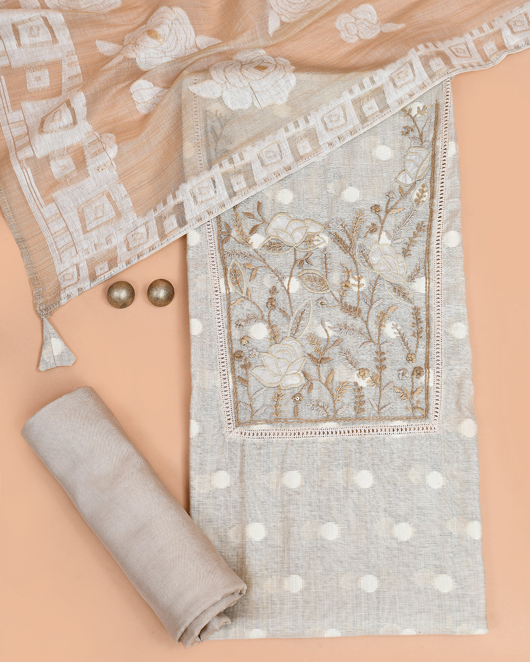 Greige Rose Mal Chanderi Kurti Material featured