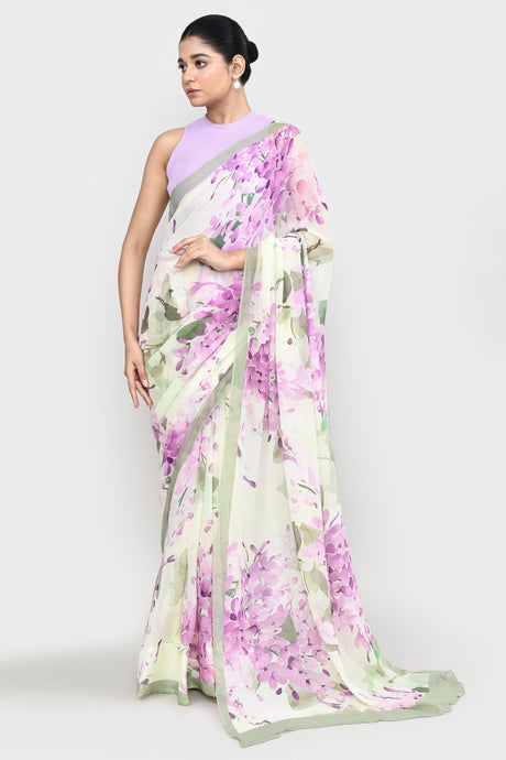 Mint & Lavender Chiffon Silk Saree Saree