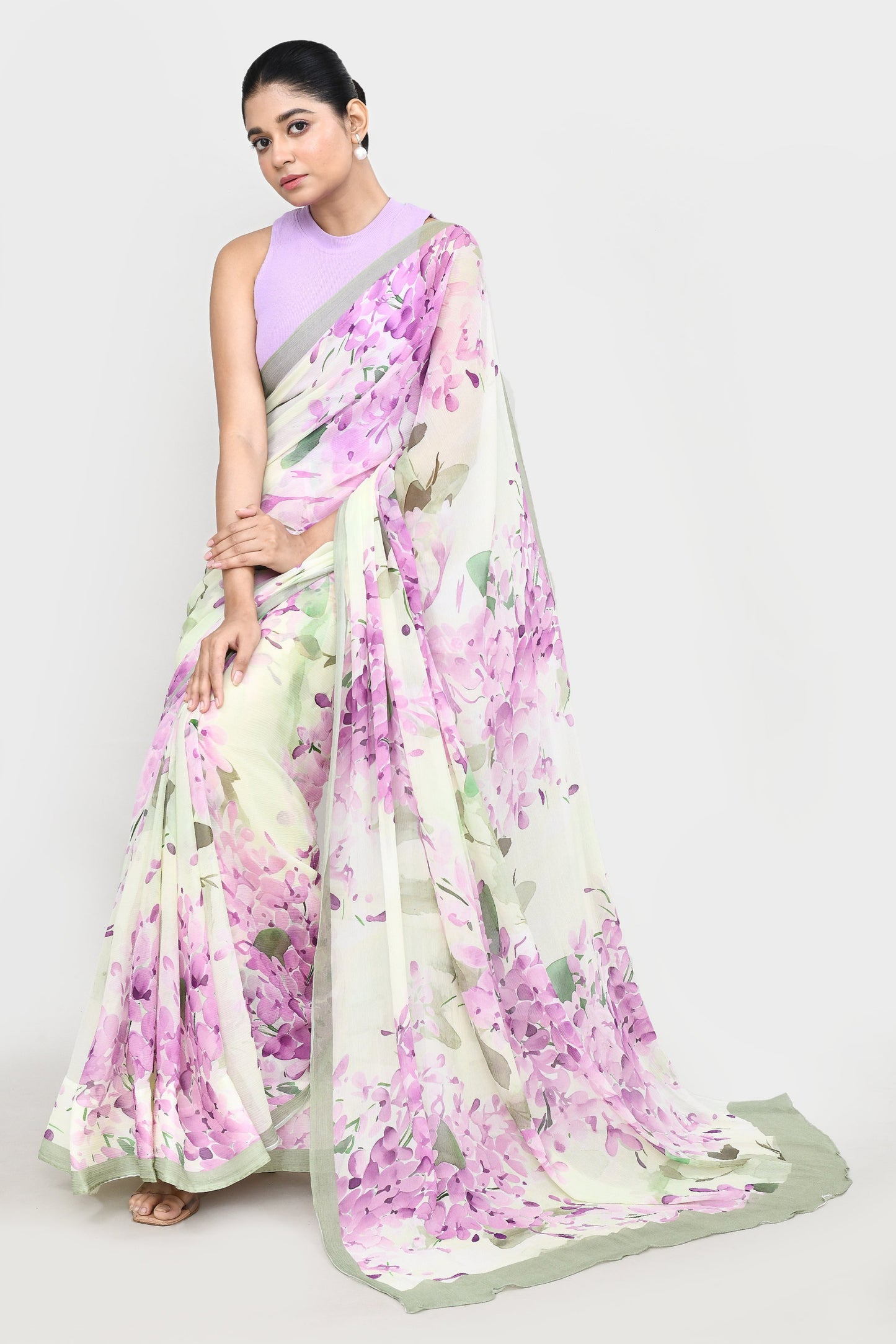 Mint & Lavender Chiffon Silk Saree Saree