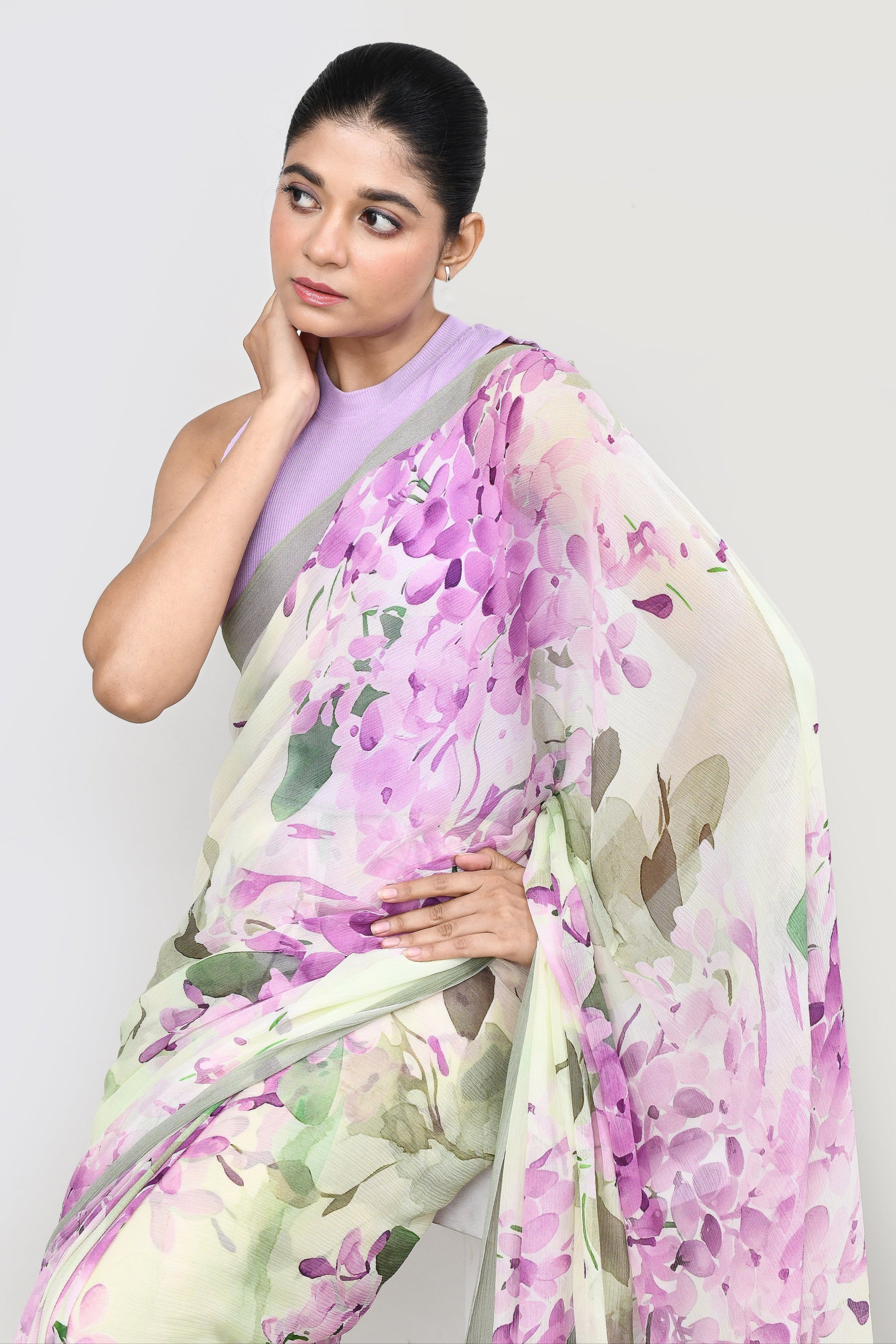 Mint & Lavender Chiffon Silk Saree Saree