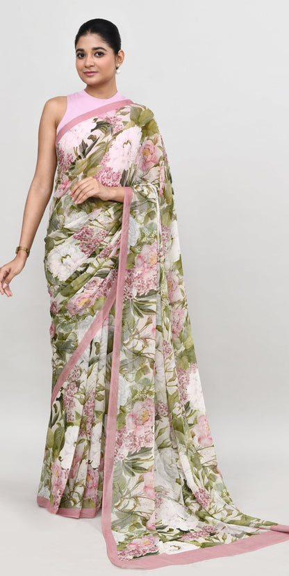 Dusty Pink Chiffon Silk Saree Saree