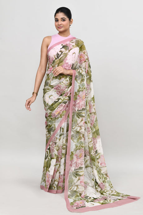 Dusty Pink Chiffon Silk Saree Saree