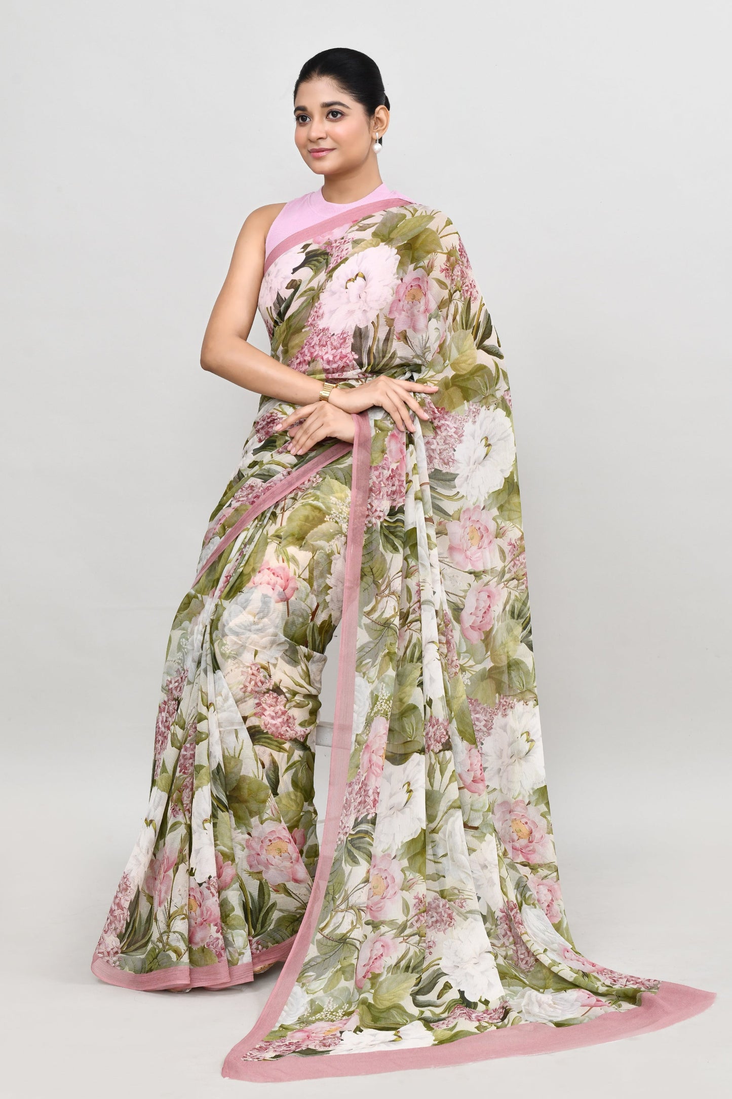 Dusty Pink Chiffon Silk Saree Saree