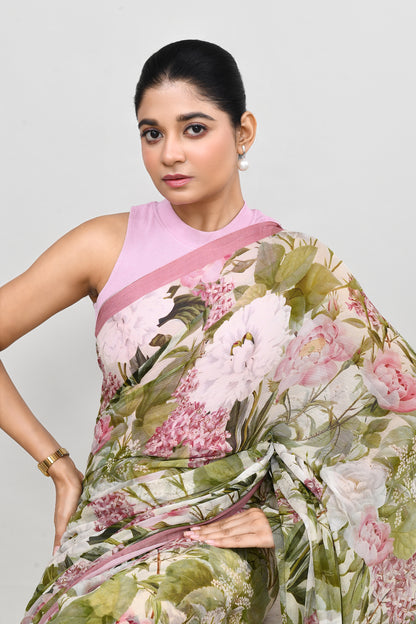 Dusty Pink Chiffon Silk Saree Saree