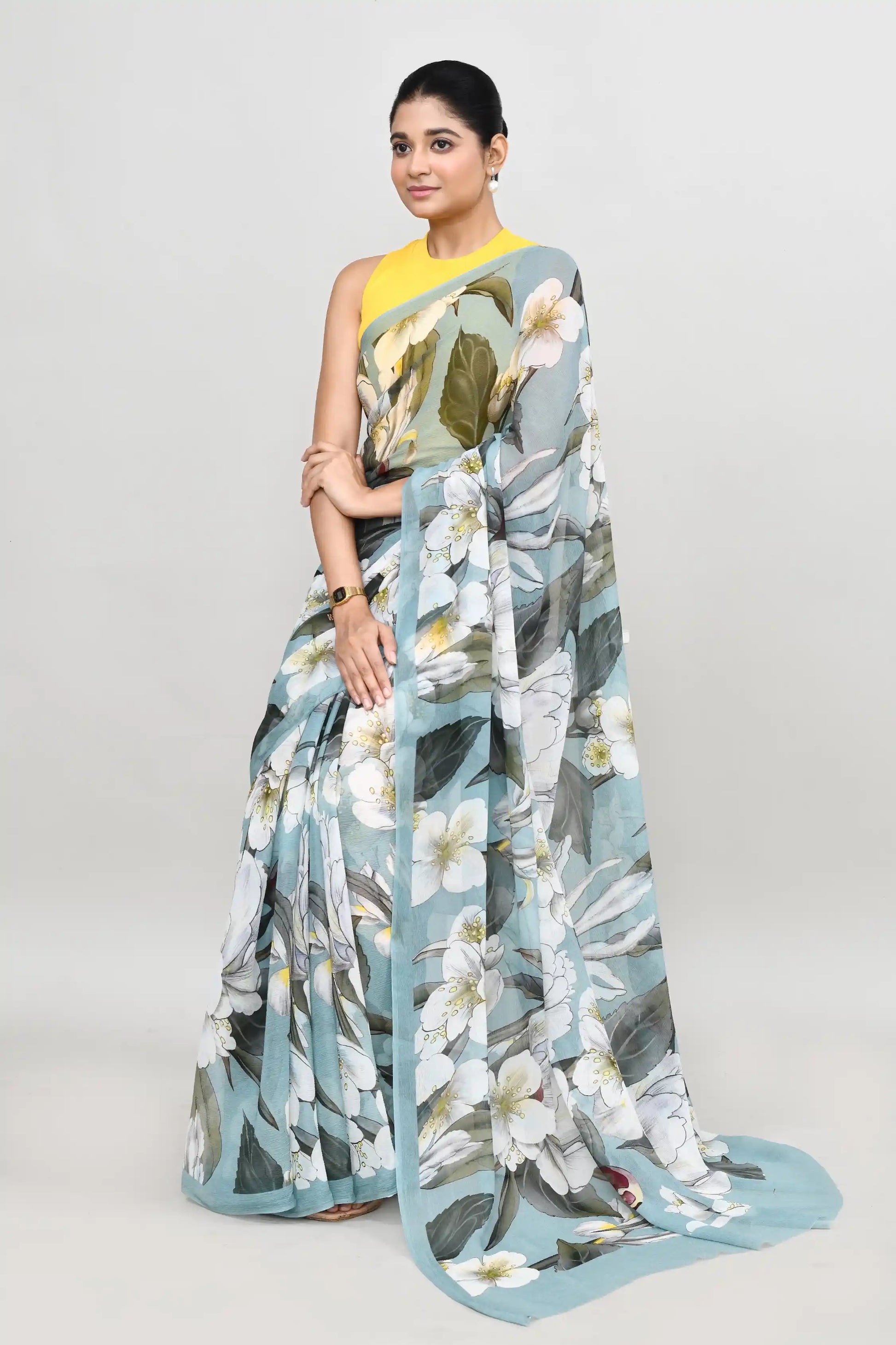 Apricot Blossom Chiffon Silk Saree Saree