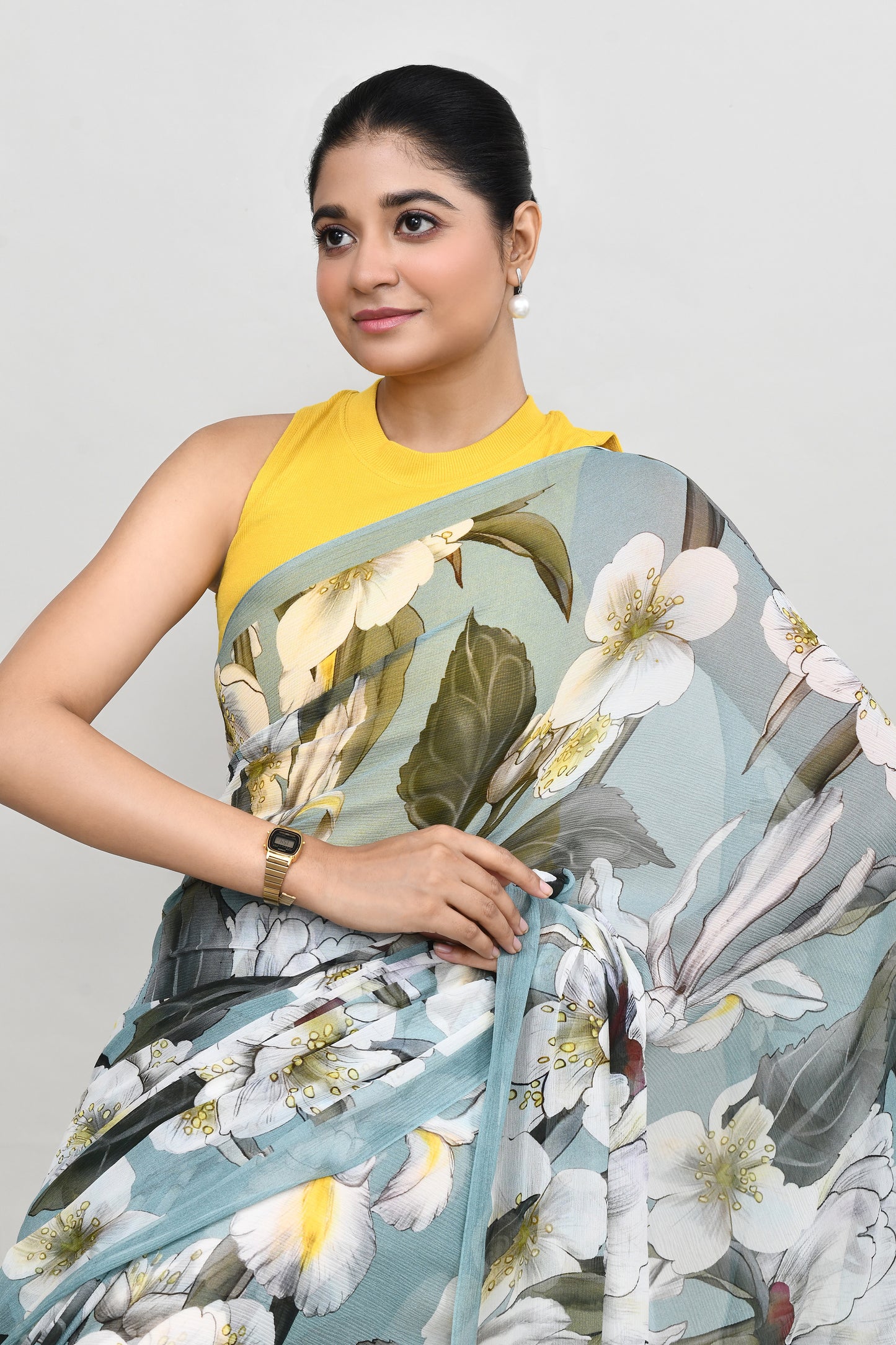 Apricot Blossom Chiffon Silk Saree Saree