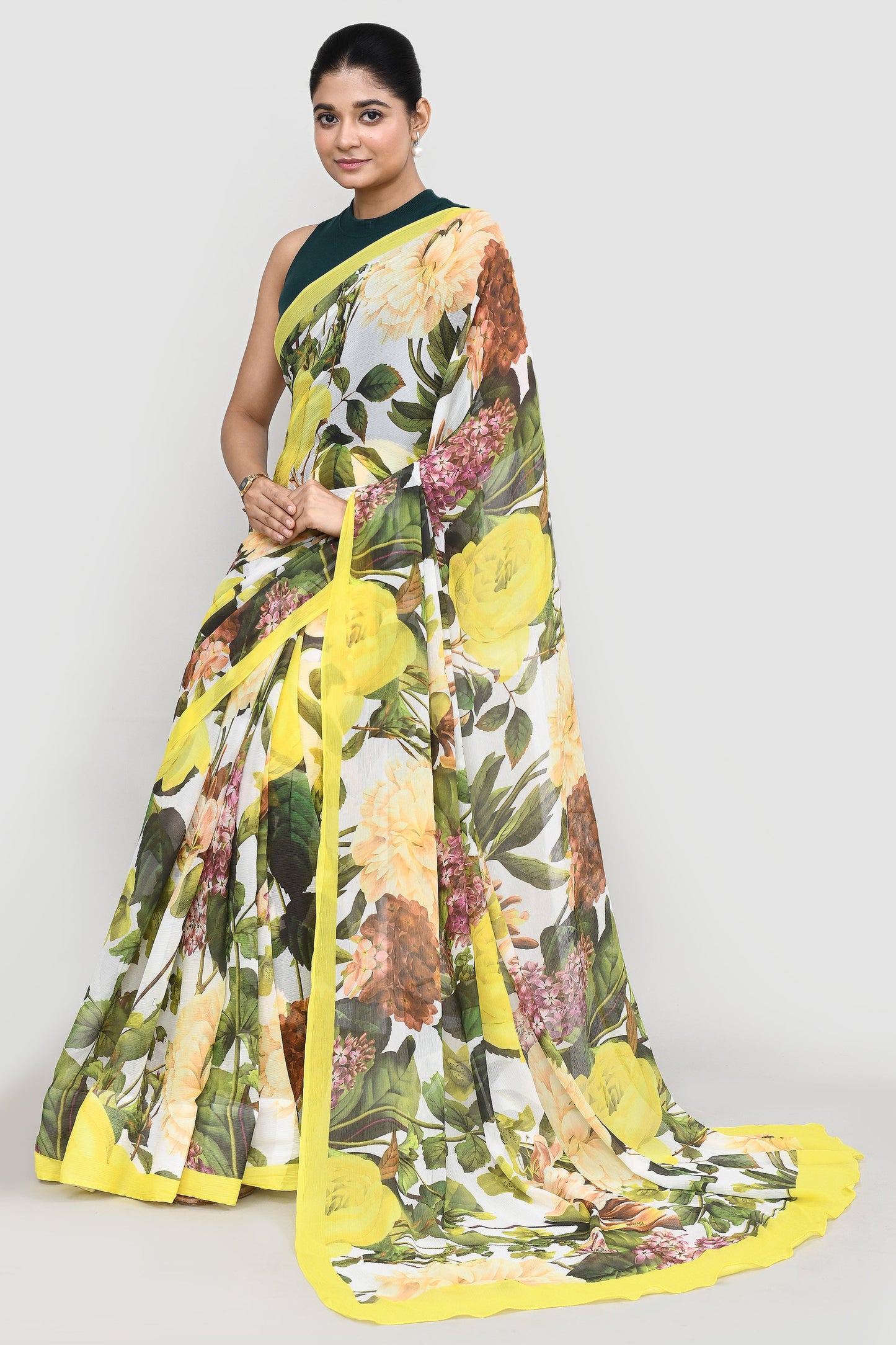 White & Yellow Chiffon Silk Saree Saree featured remove