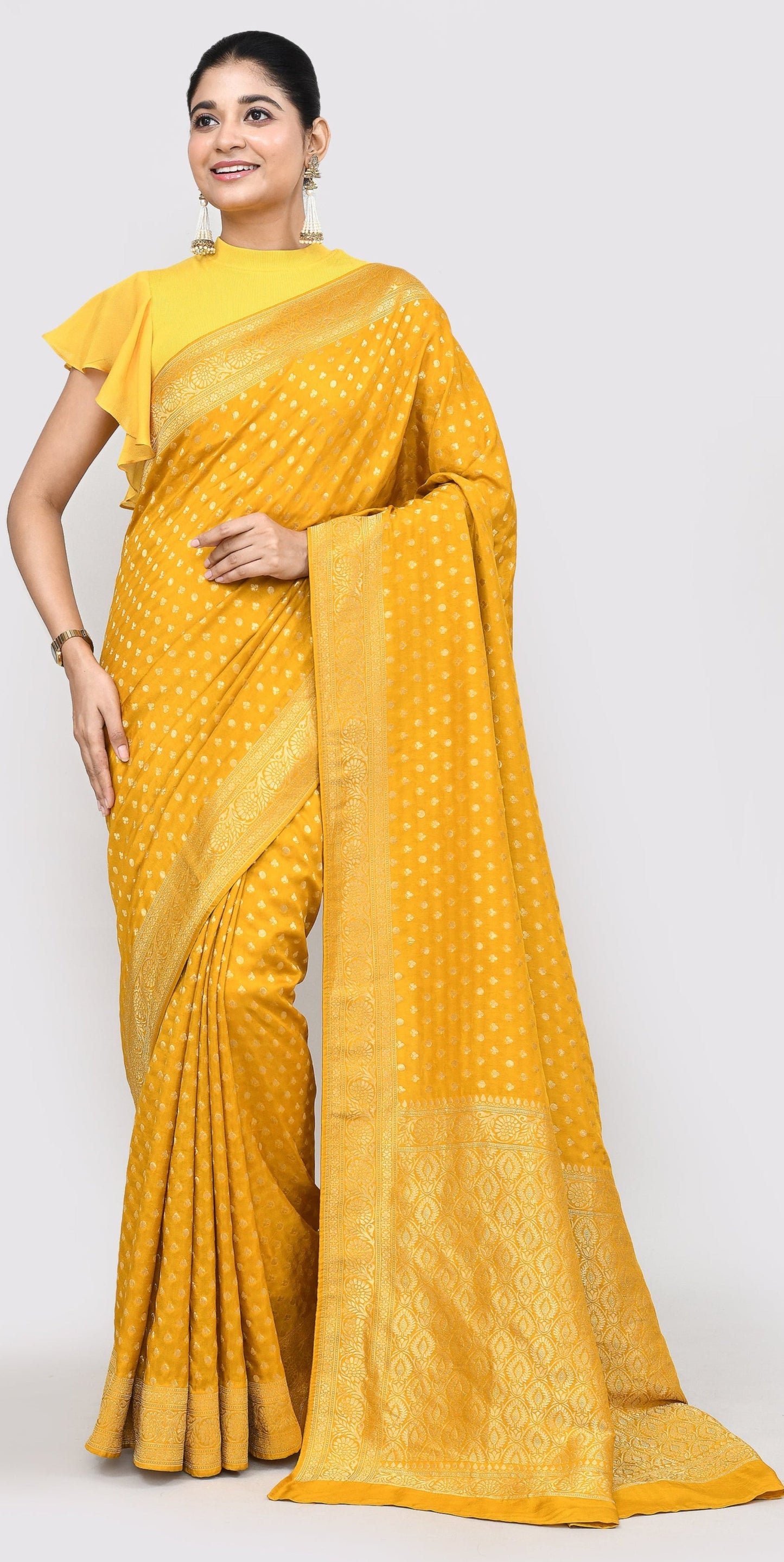 Luxurious Mustard Yellow Dola Khaddi Saree Saree