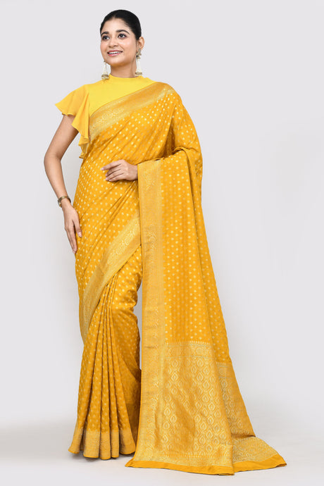 Luxurious Mustard Yellow Dola Khaddi Saree Saree