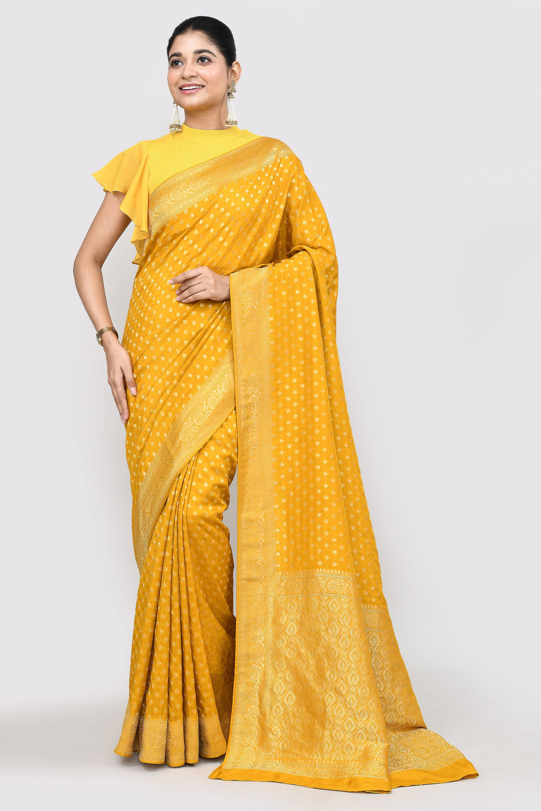 Luxurious Mustard Yellow Dola Khaddi Saree Saree