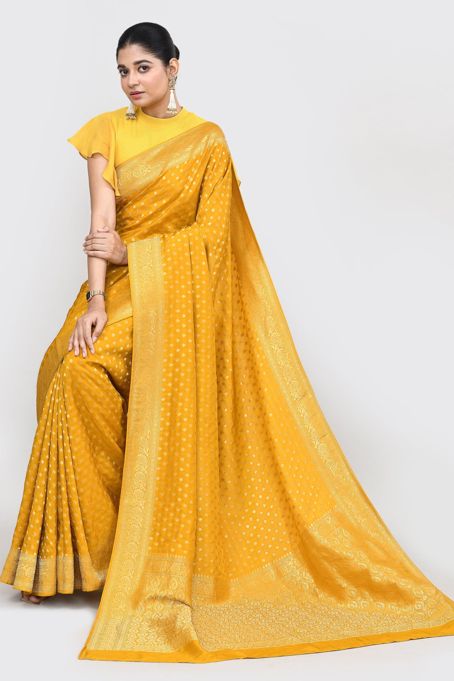 Luxurious Mustard Yellow Dola Khaddi Saree Saree