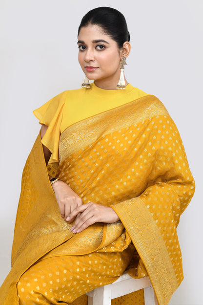 Luxurious Mustard Yellow Dola Khaddi Saree Saree
