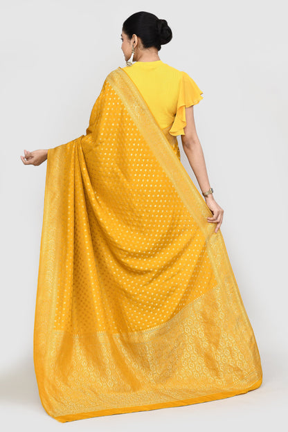 Luxurious Mustard Yellow Dola Khaddi Saree Saree