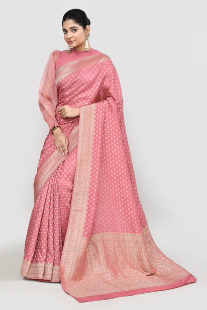 Luxurious Rose Pink Dola Khaddi Saree Saree
