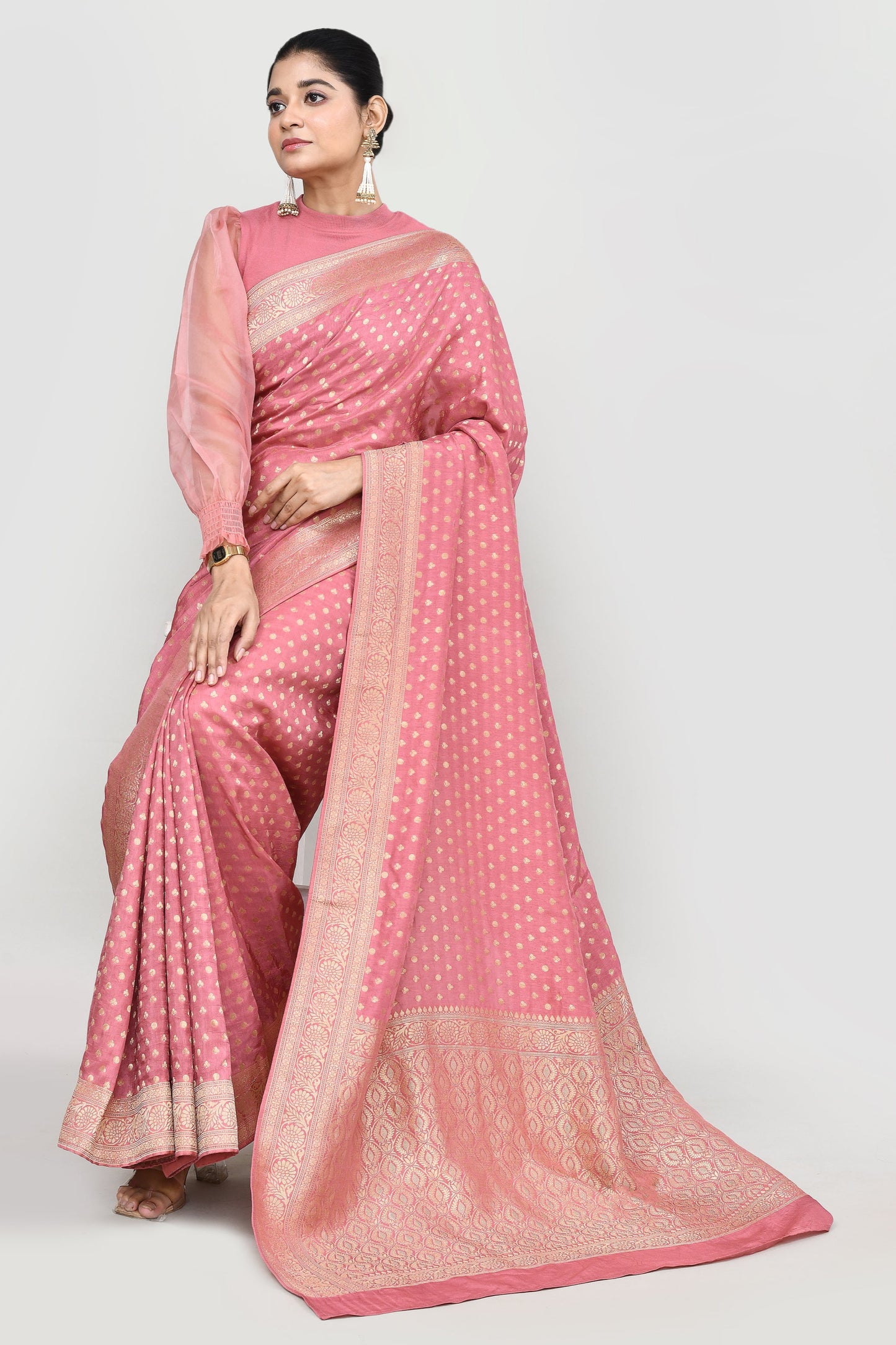 Luxurious Rose Pink Dola Khaddi Saree Saree