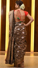 Load image into Gallery viewer, Crazy Chocolate Saree with Silver and Golden Zari Saree