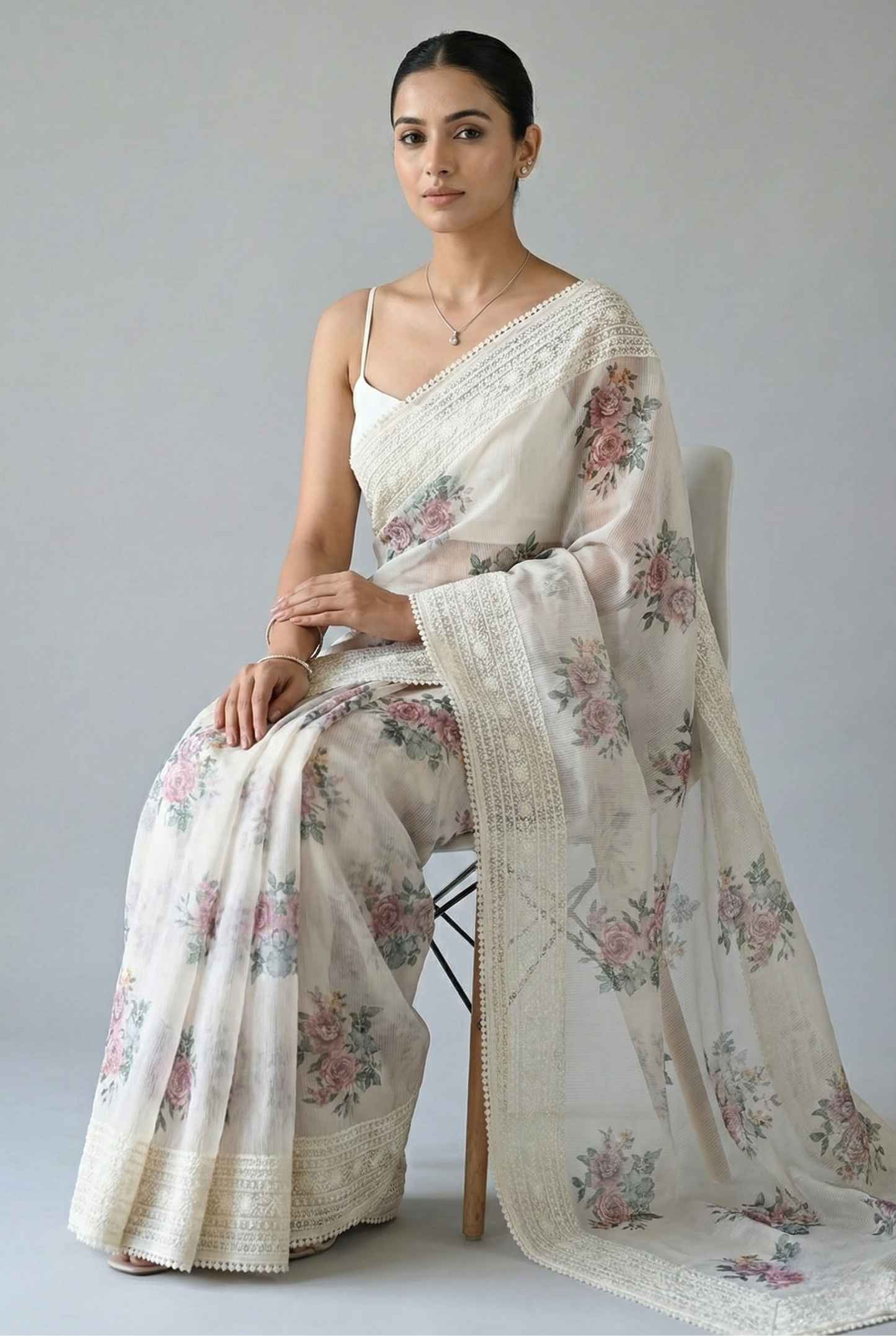 Eshani Pure Super Net Saree Pink featured