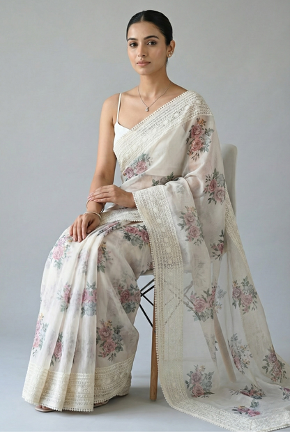 Eshani Pure Super Net Saree Pink featured