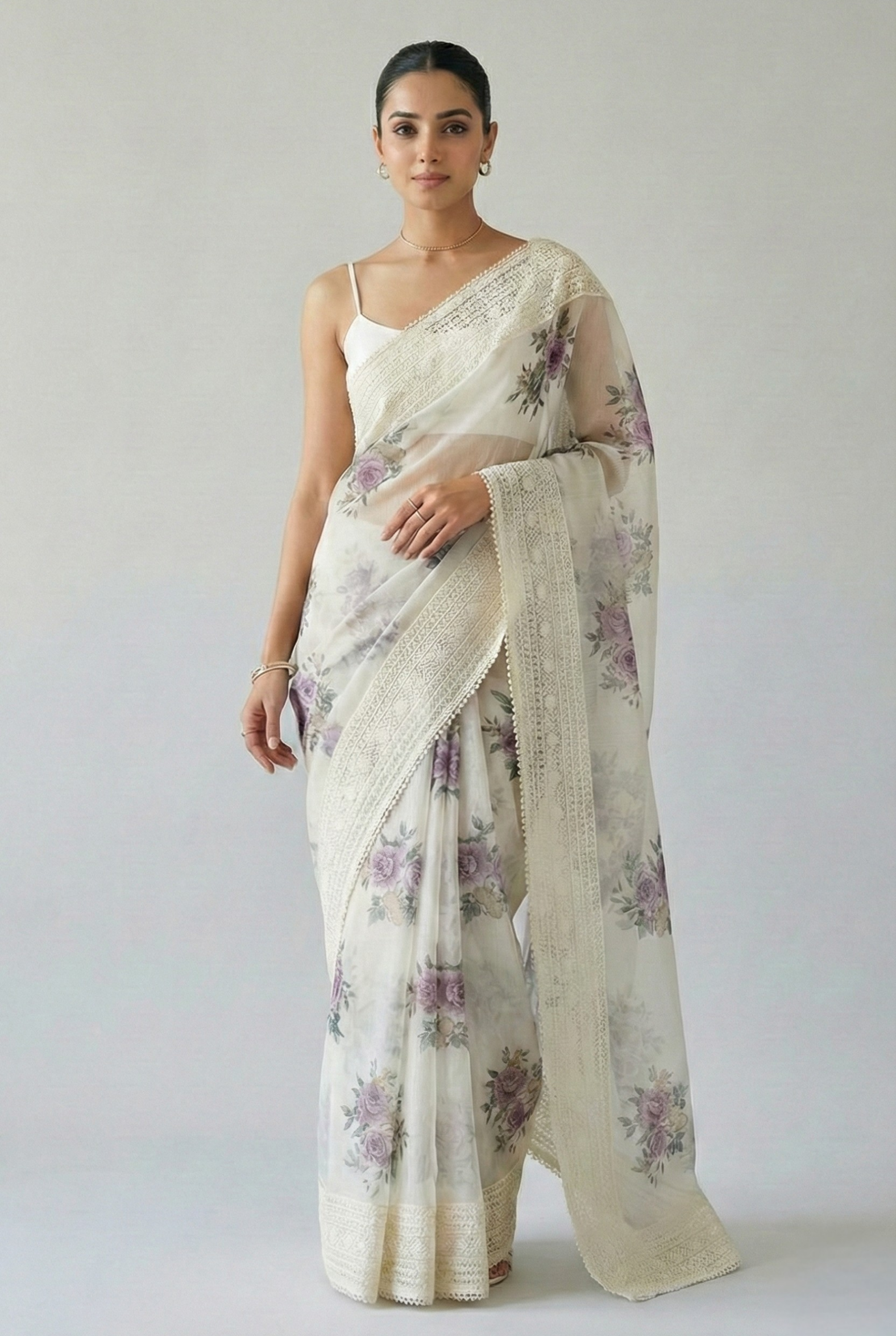 Eshani Pure Super Net Saree Purple featured