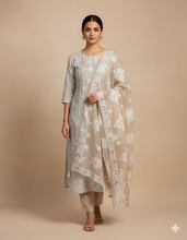 Load image into Gallery viewer, Greige Zamdani Mal Chanderi Kurti featured