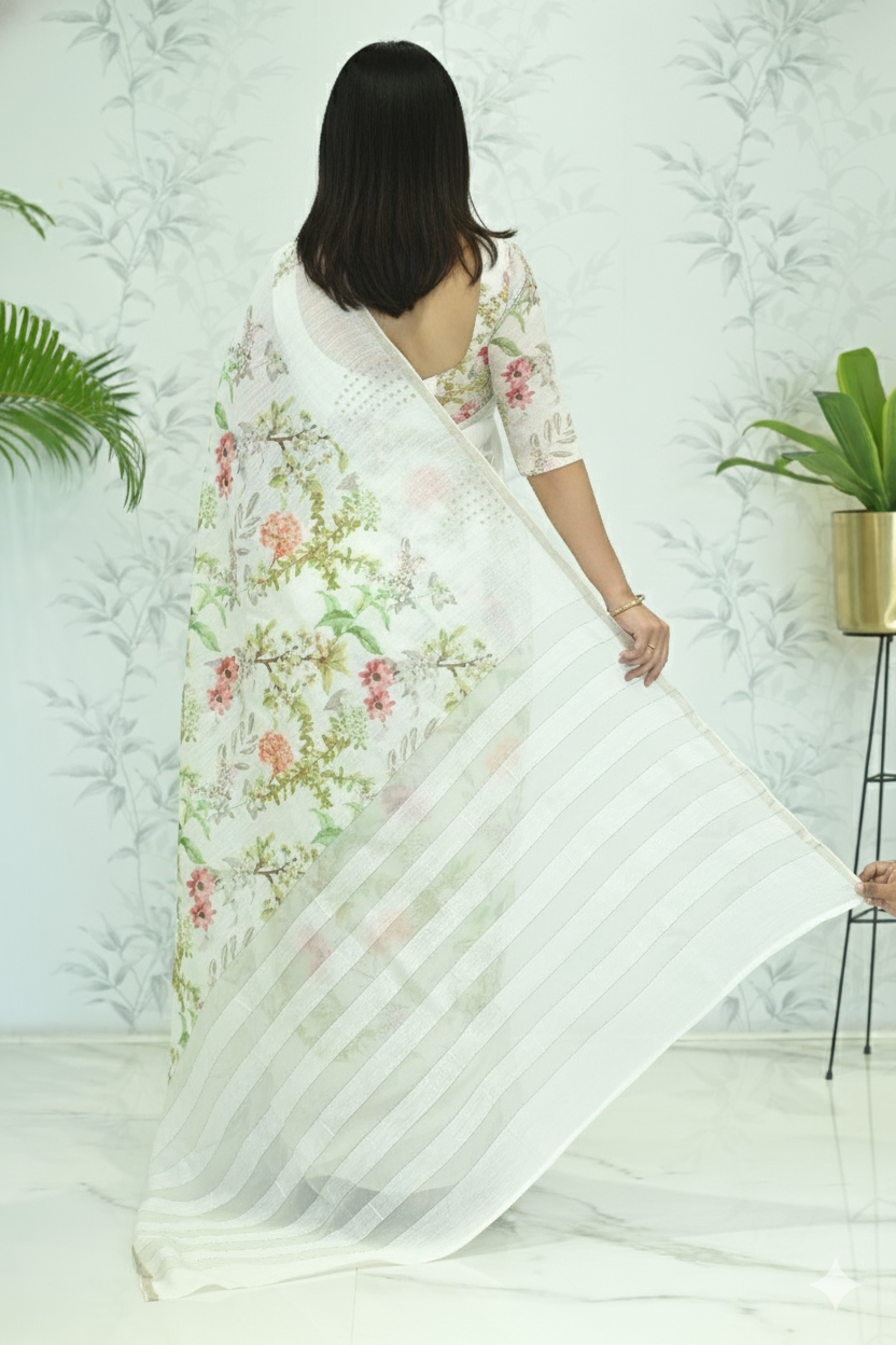 Indira Lenin Kora Saree Pastel White featured