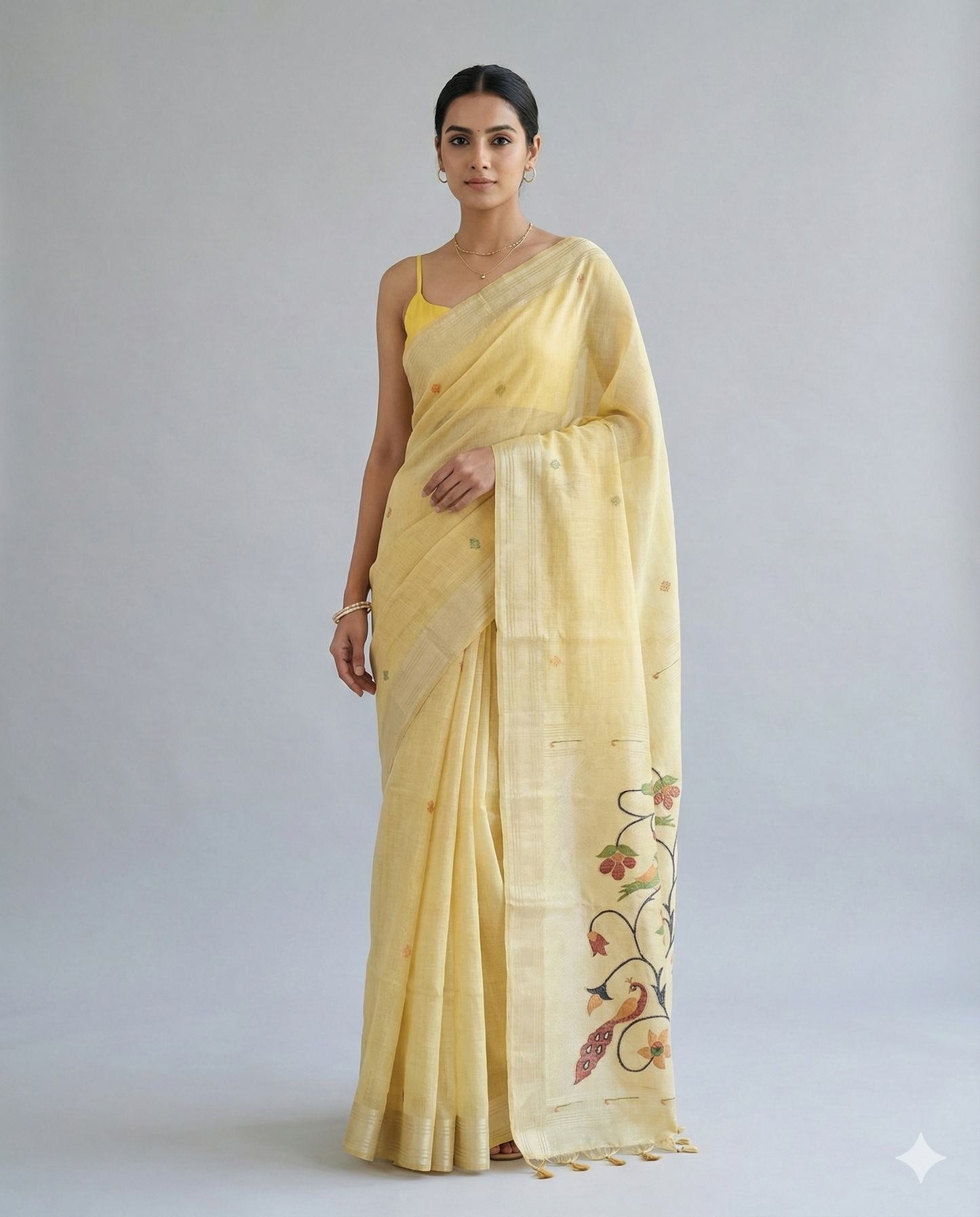 Iraja Mercerized Cotton Garden Saree Golden featured