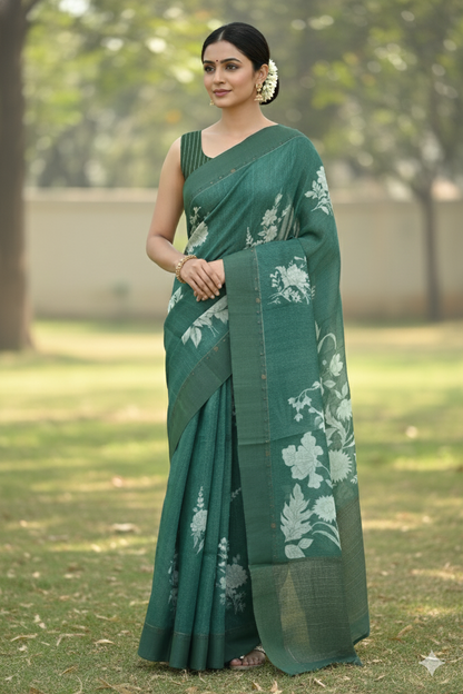 Megha Rose Radiance Tussar Silk Saree Green Saree featured